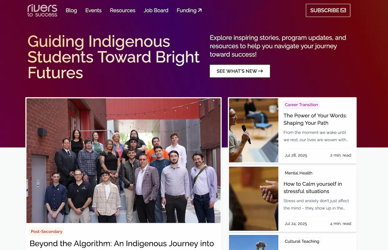 Indspire Rivers to Success website thumbnail.